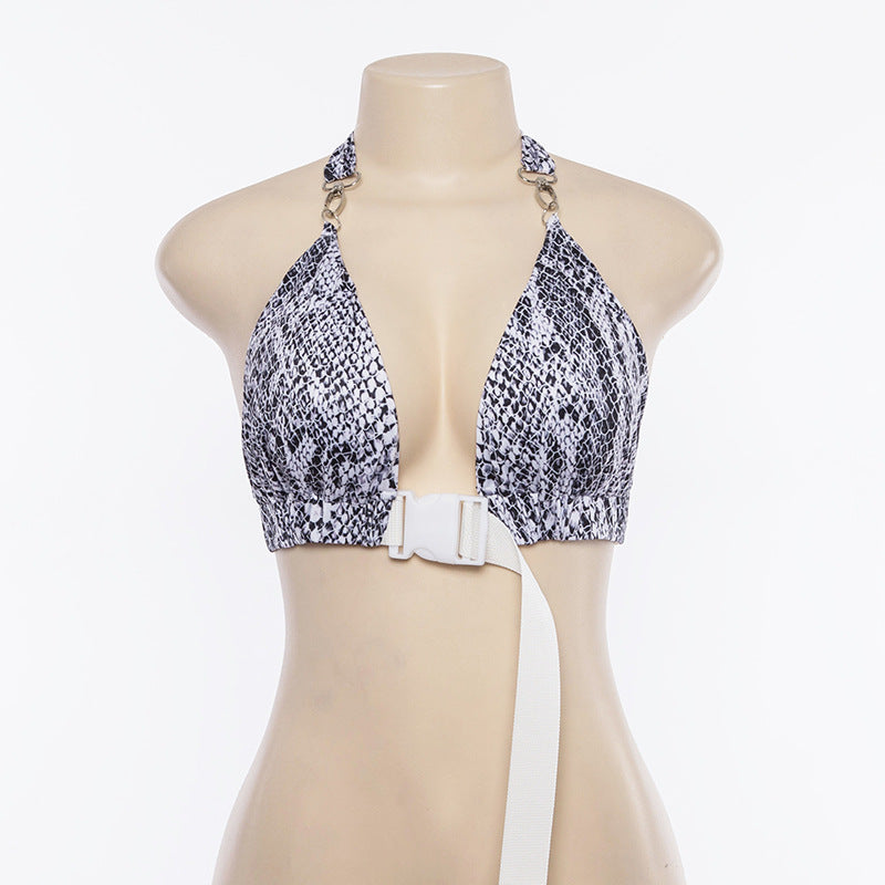 Short vest with hanging neck and exposed navel