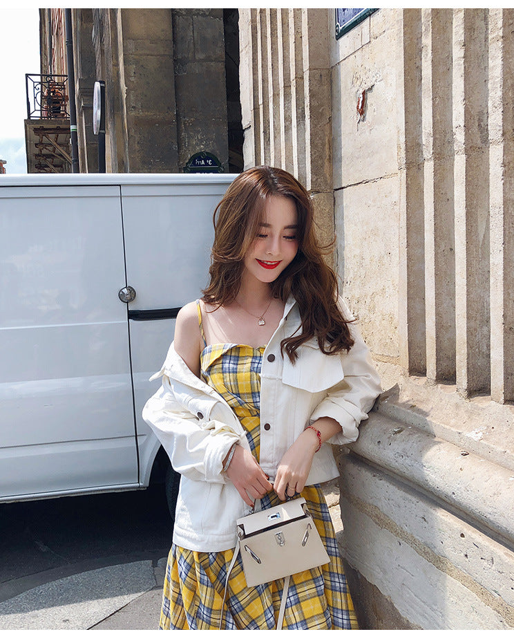 Women's Mini Plaid Sling Strapless Waist Slim Skirt