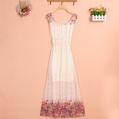 Sling sweet floral chiffon dress