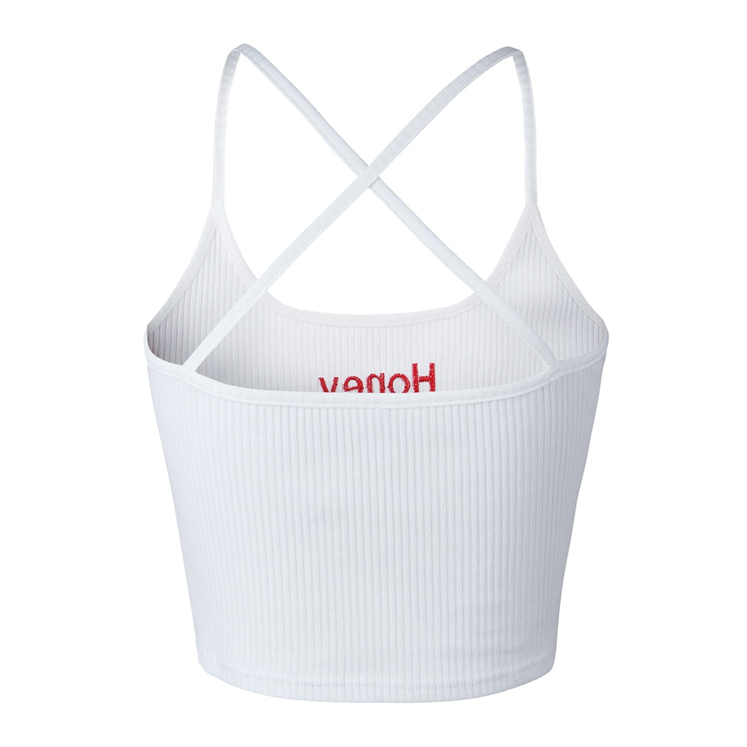 Letter embroidered close-fitting navel vest