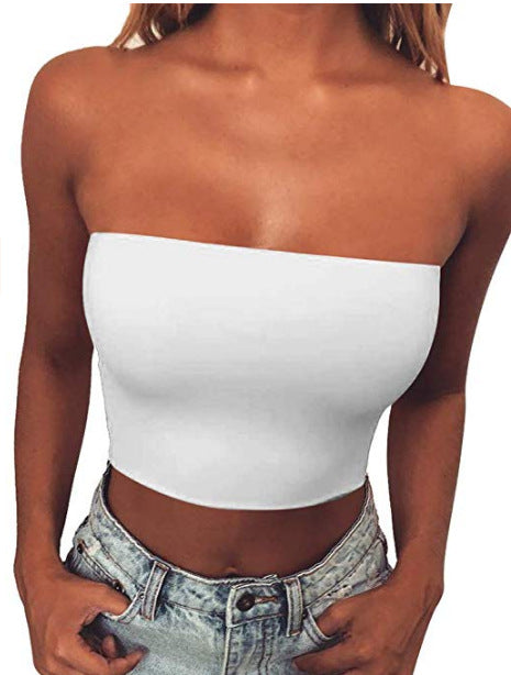 Women's solid color sexy slim tube top T-shirt