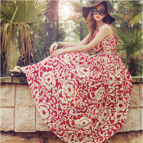 Sling sweet floral chiffon dress