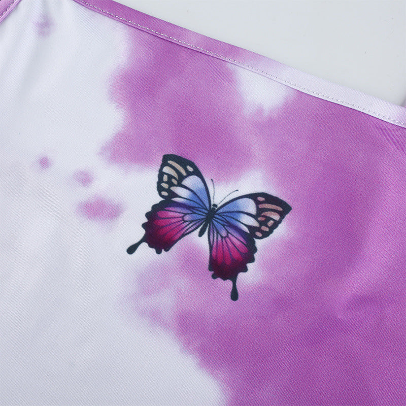 Fashion butterfly print tie-dye suit