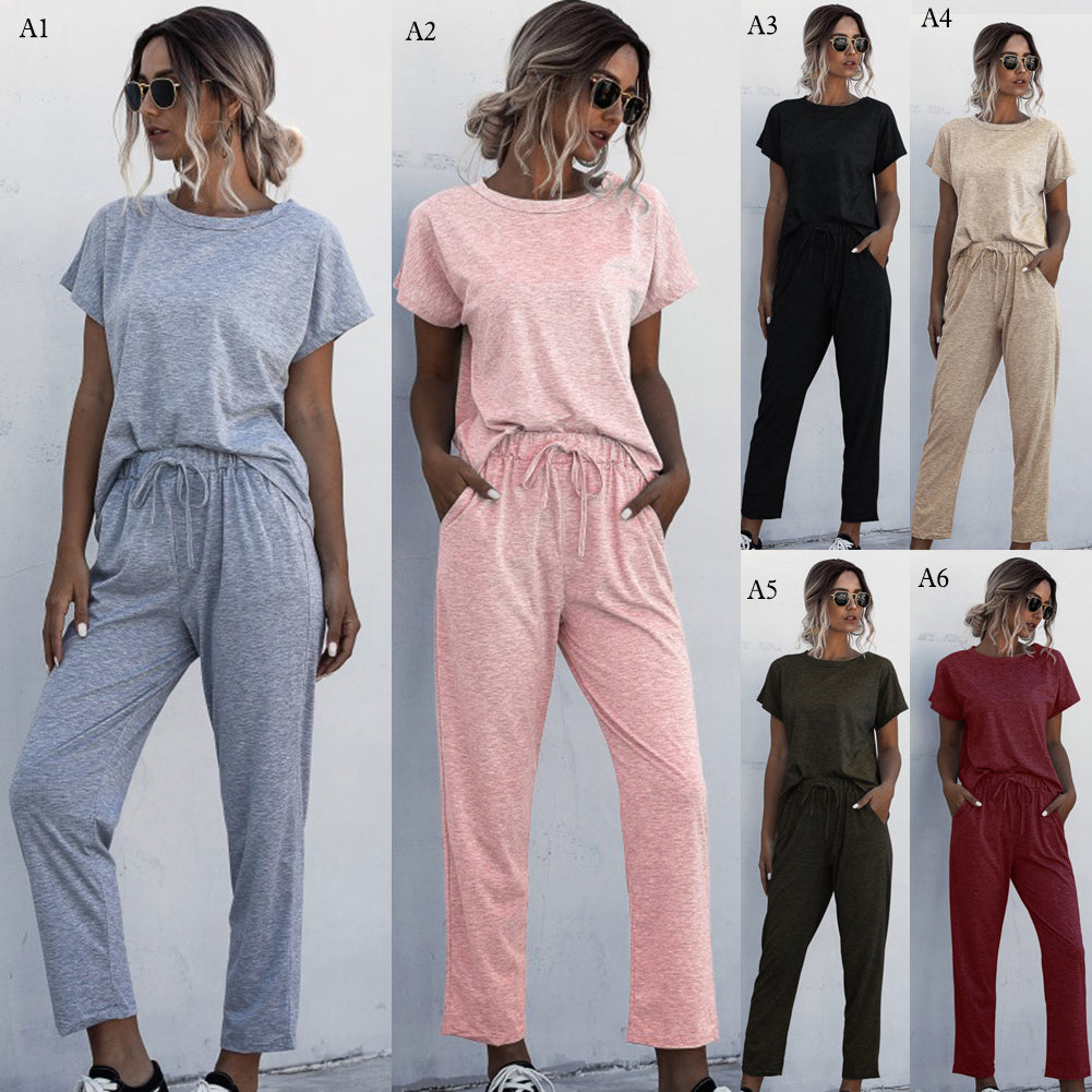 Round Neck Short Sleeve 2 Piece Casual Set