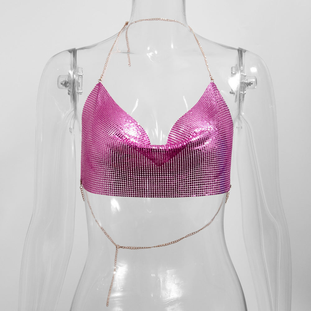 Sequined Personalized Metal Strap Top
