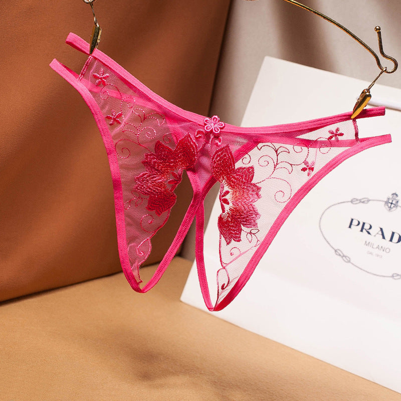 Women's Embroidered  File Panties Free Sexy Thong Low Waist