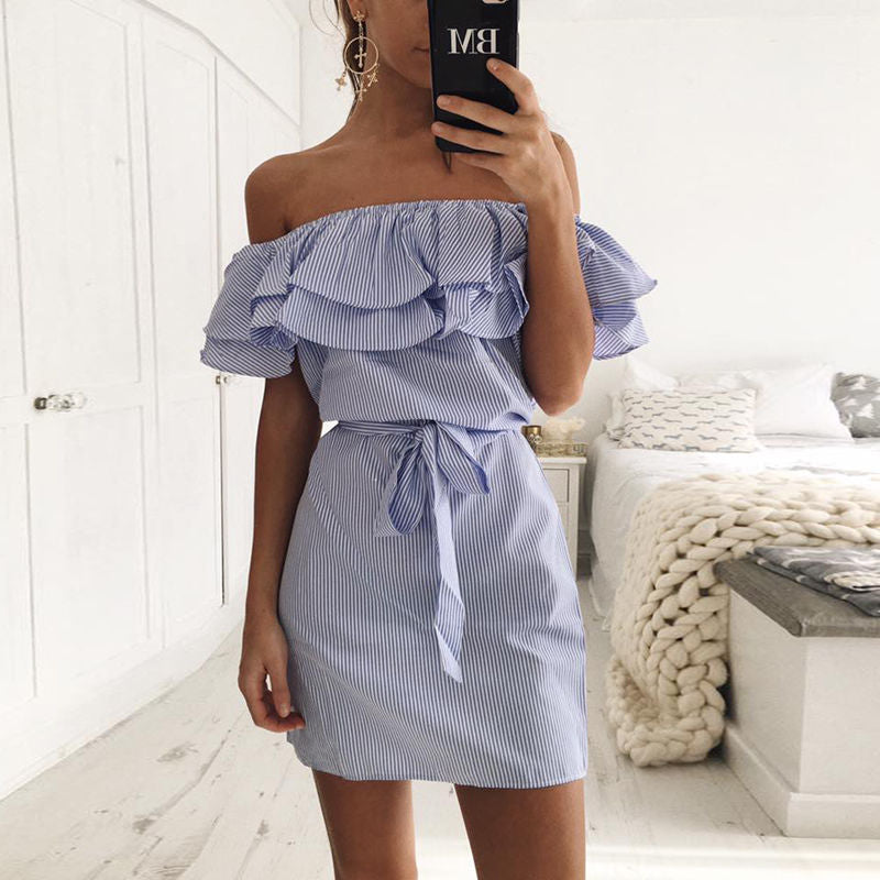 Women's ruffled sleeve striped dress
