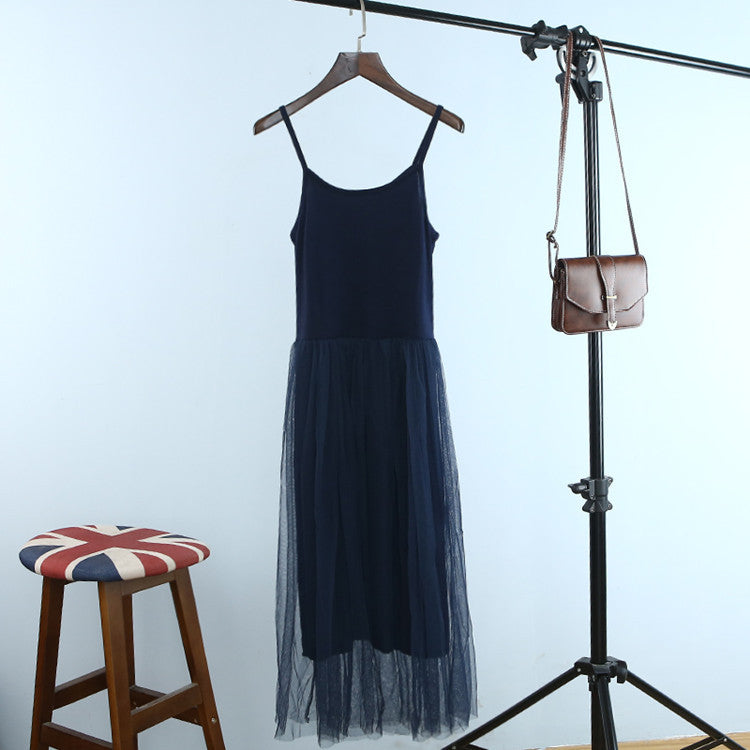 Stitching dress, high waist mesh skirt, camisole, mid-length skirt, pregnant women