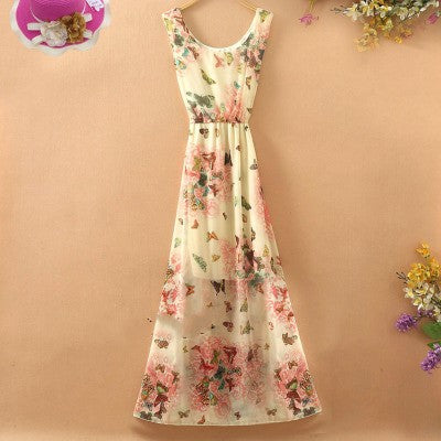 Sling sweet floral chiffon dress
