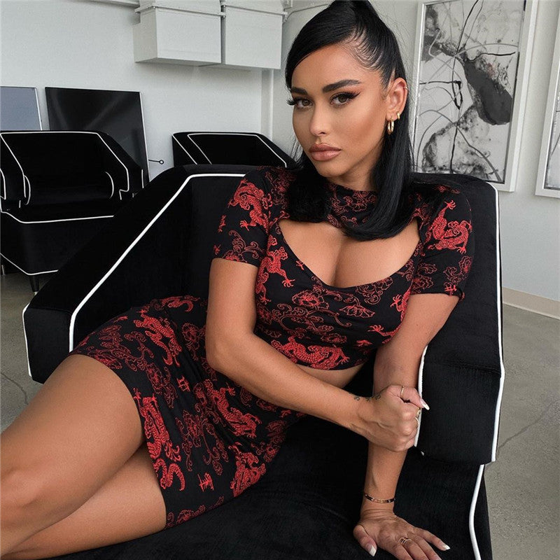 Exposed navel bag hip skirt suit