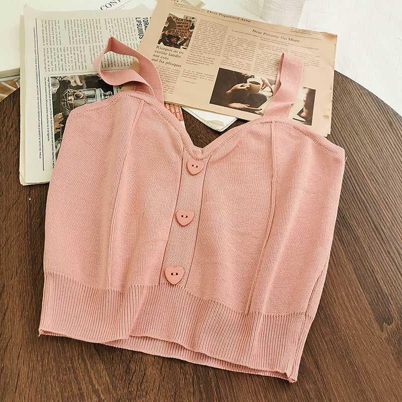 Outer Wear Bottoming Shirt Women Short Slim Fit All-match knitted Vest
