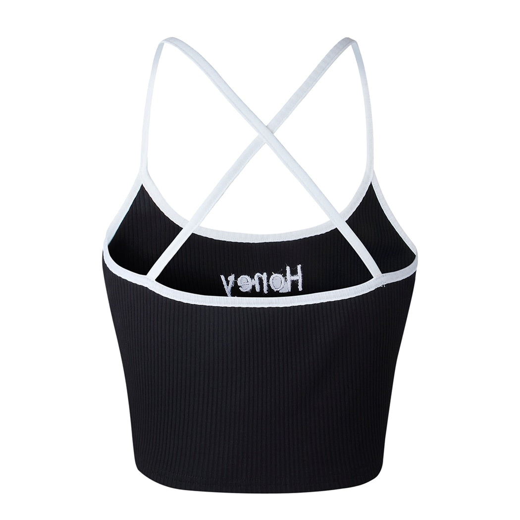 Letter embroidered close-fitting navel vest