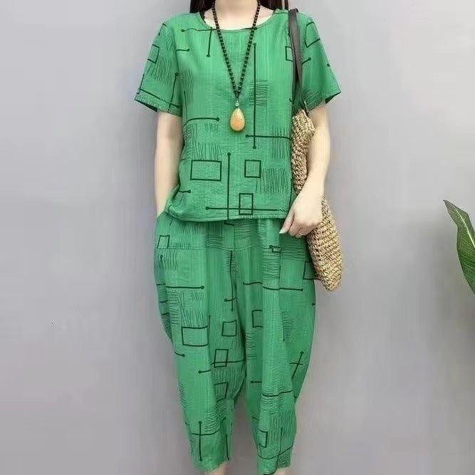 Middle-aged And Elderly Summer Short-sleeved Casual Large Yards Loose New Belly Covering Mother's Clothing