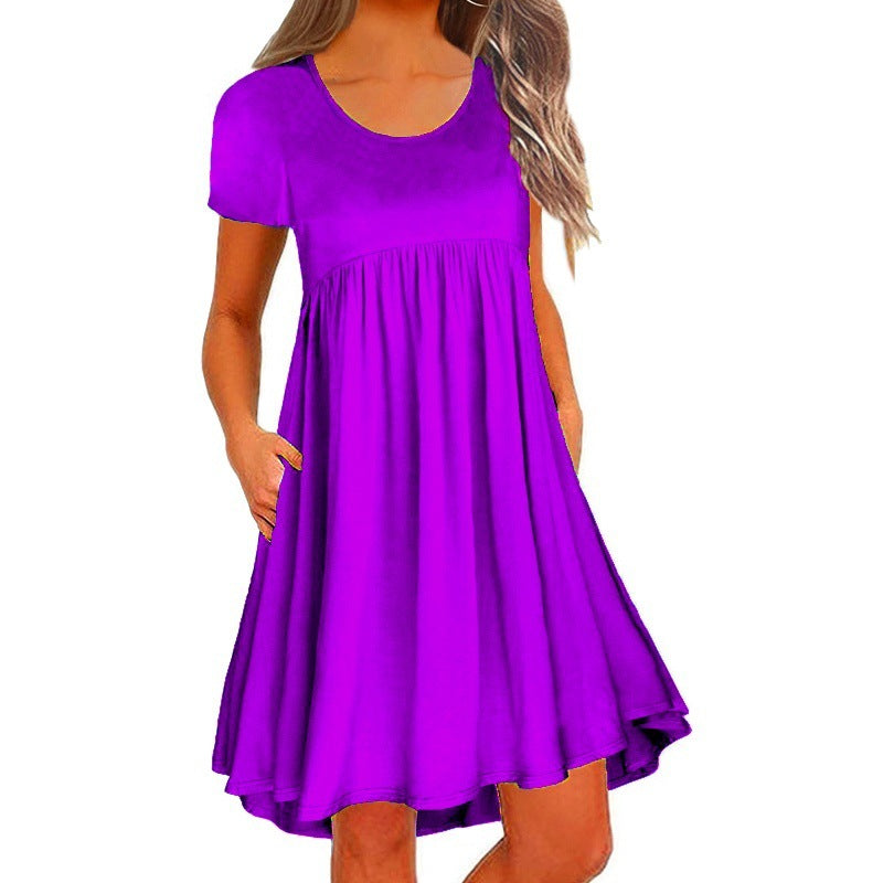 Women's Fashion Simple Solid Color Short Sleeve Dress
