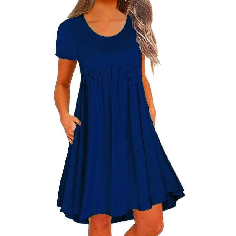 Women's Fashion Simple Solid Color Short Sleeve Dress