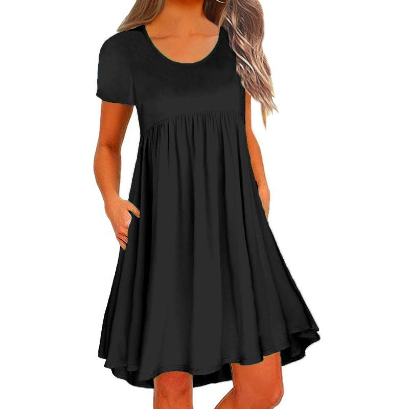 Women's Fashion Simple Solid Color Short Sleeve Dress