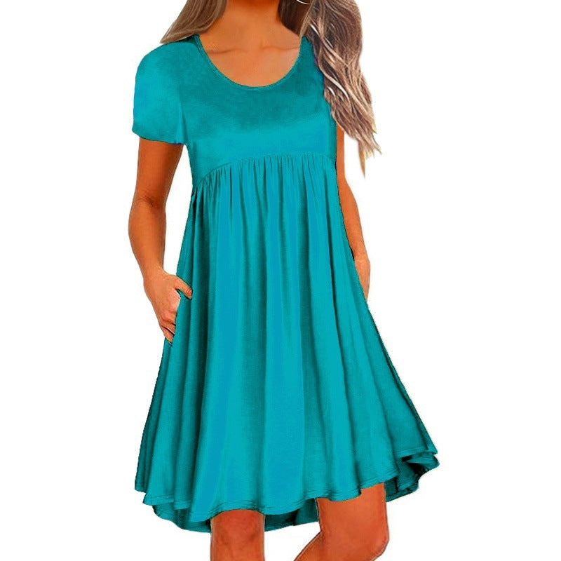 Women's Fashion Simple Solid Color Short Sleeve Dress