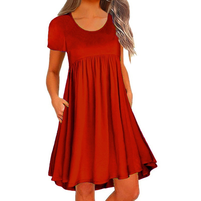 Women's Fashion Simple Solid Color Short Sleeve Dress