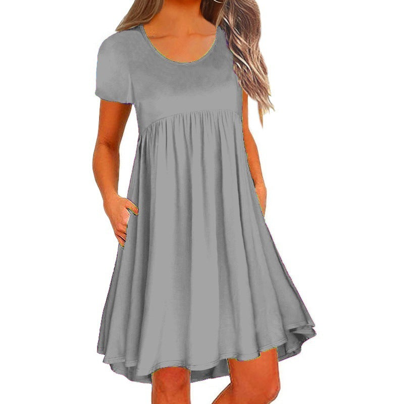 Women's Fashion Simple Solid Color Short Sleeve Dress