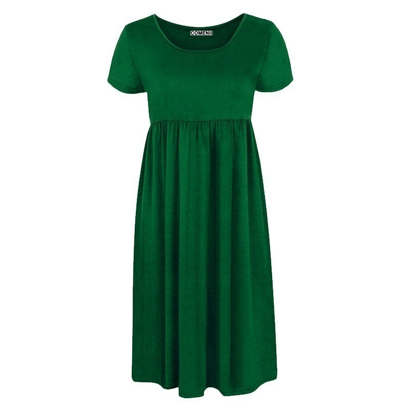 Women's Fashion Simple Solid Color Short Sleeve Dress