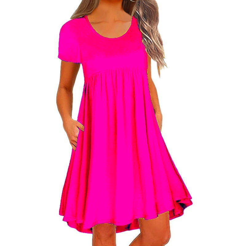Women's Fashion Simple Solid Color Short Sleeve Dress