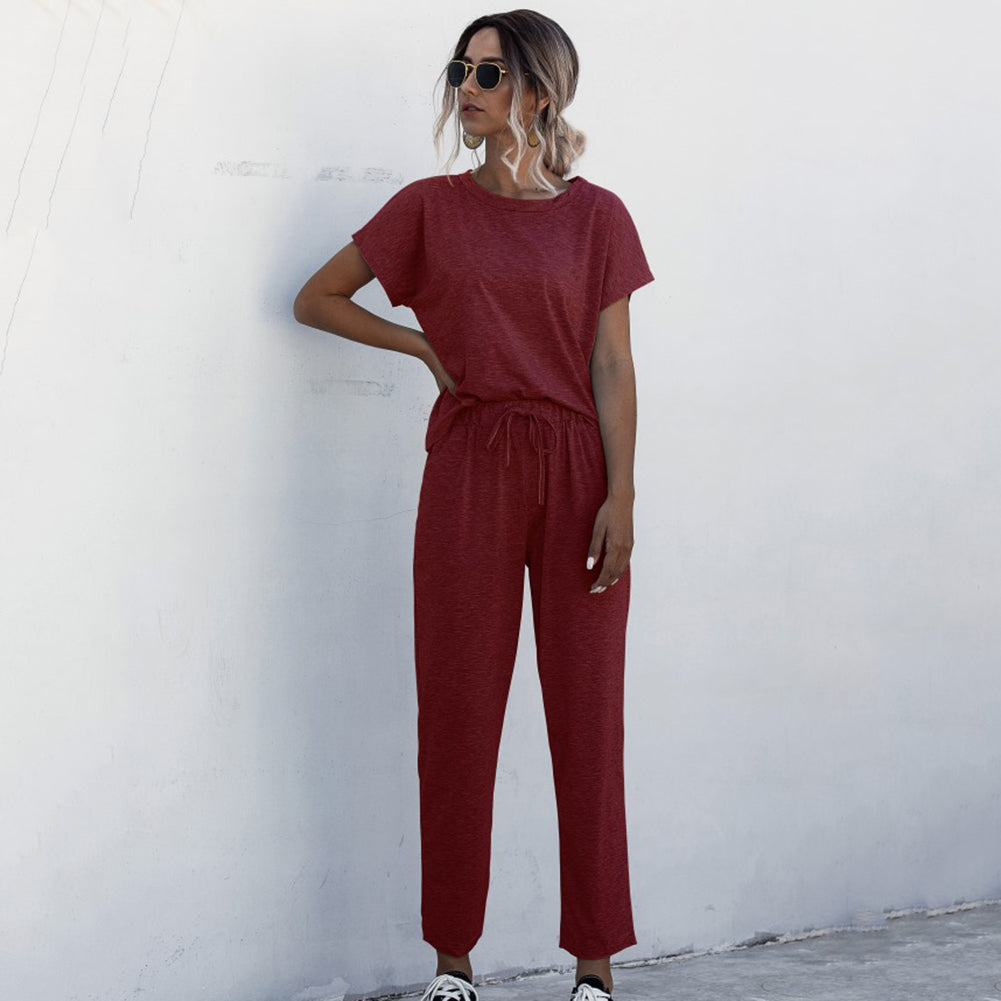 Round Neck Short Sleeve 2 Piece Casual Set