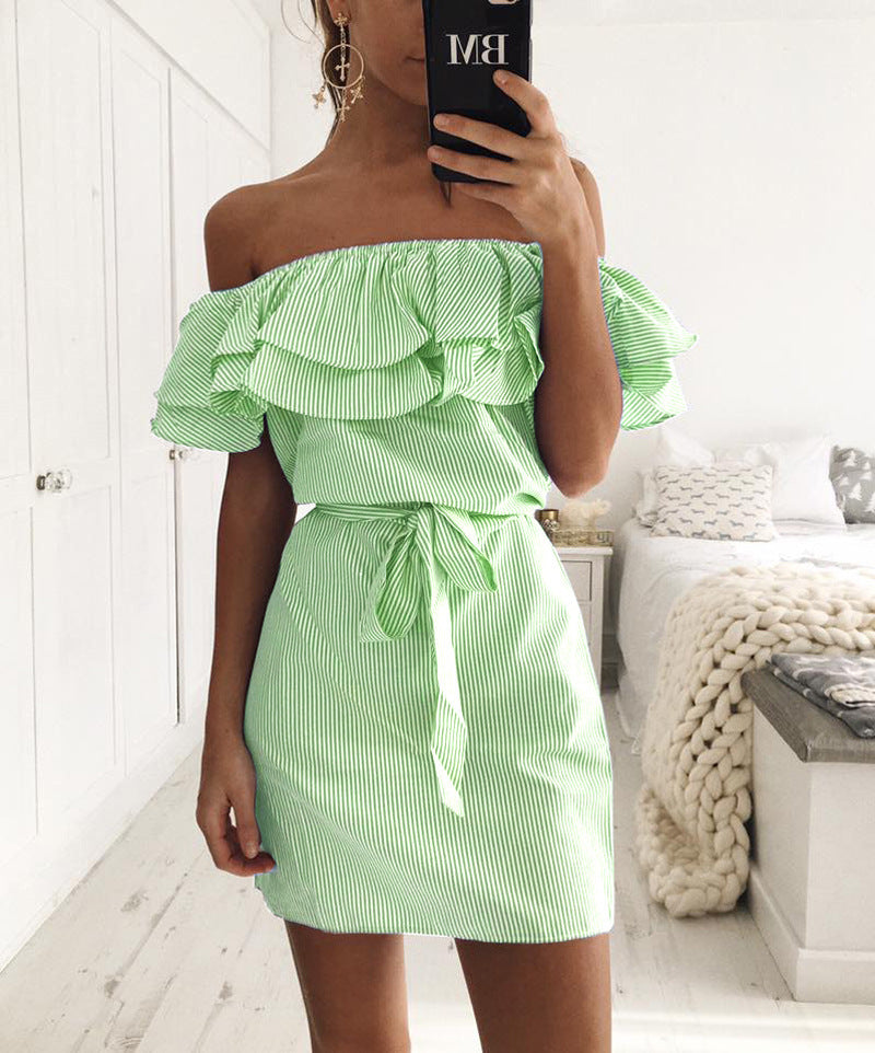 Women's ruffled sleeve striped dress