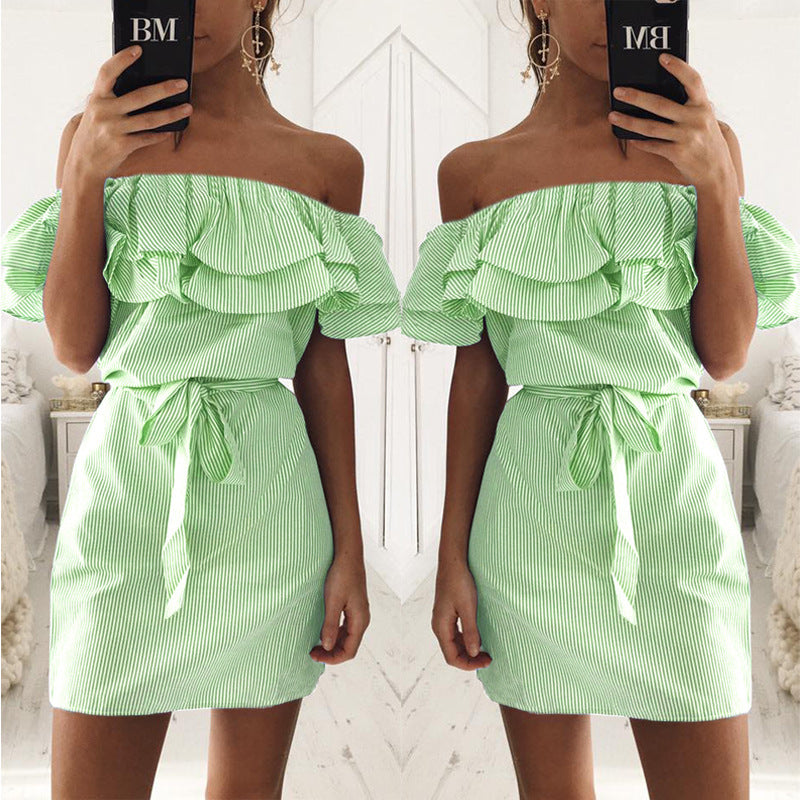 Women's ruffled sleeve striped dress