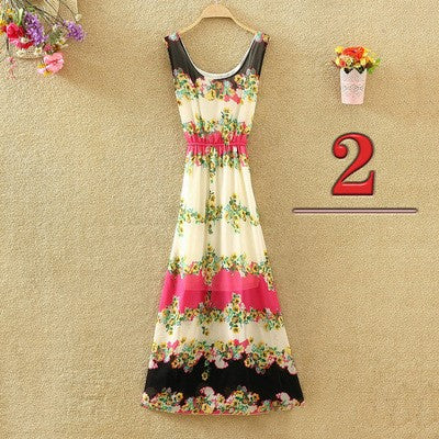 Sling sweet floral chiffon dress