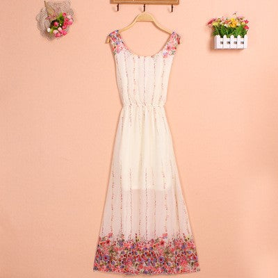 Sling sweet floral chiffon dress