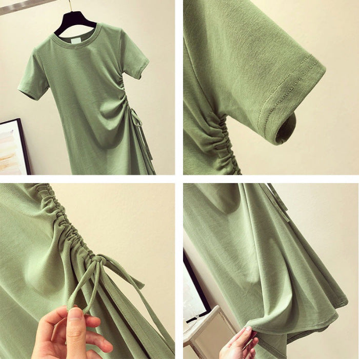 Western Style Avocado Green Dress With Drawstring Waist