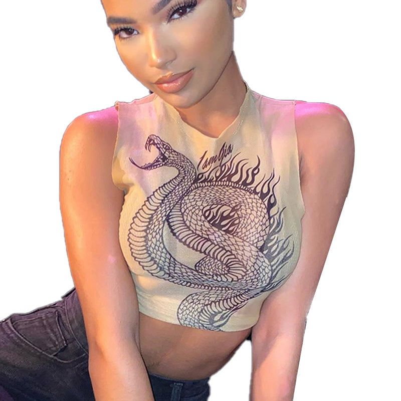 Women's Outer Wear Vest Sexy Print Cropped Top