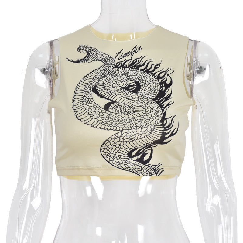 Women's Outer Wear Vest Sexy Print Cropped Top