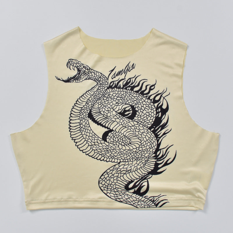 Women's Outer Wear Vest Sexy Print Cropped Top
