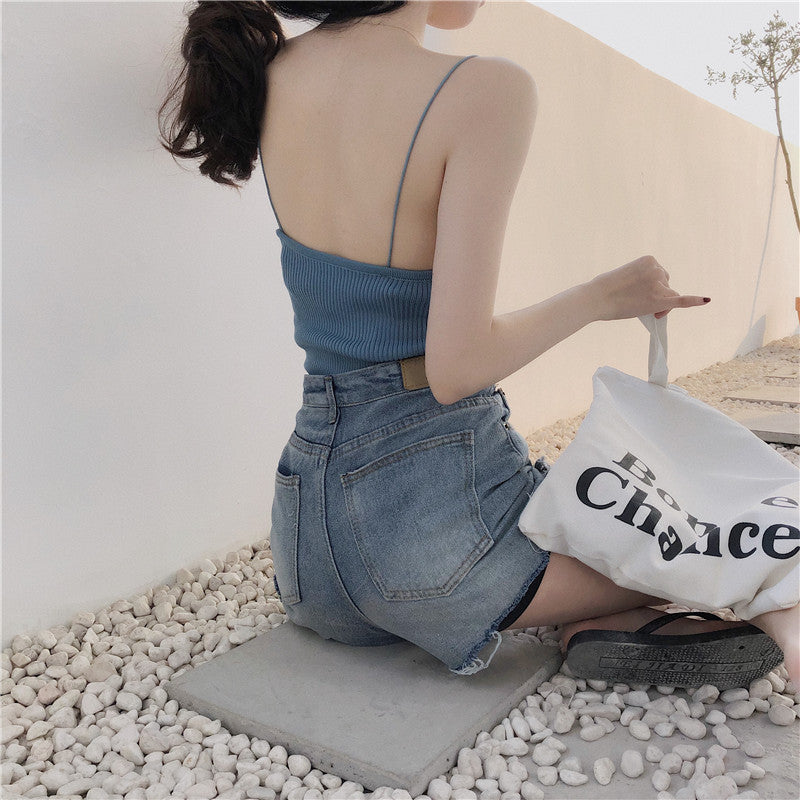 Women's Simple Solid Color Knitted Camisole Vest