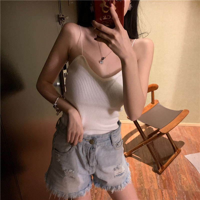 Women's Simple Solid Color Knitted Camisole Vest