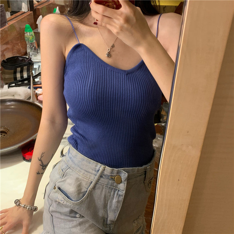 Women's Simple Solid Color Knitted Camisole Vest