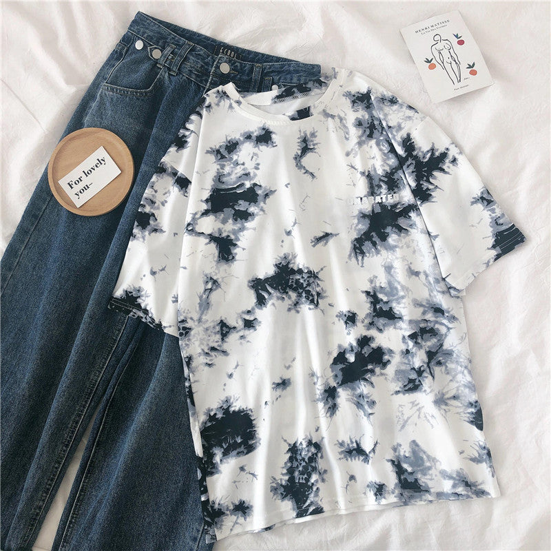 Tie-Dye Printed Short-Sleeved T-Shirt Female Harajuku Style Personality