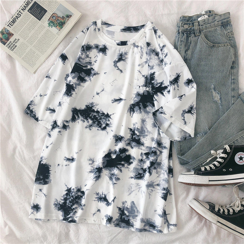Tie-Dye Printed Short-Sleeved T-Shirt Female Harajuku Style Personality