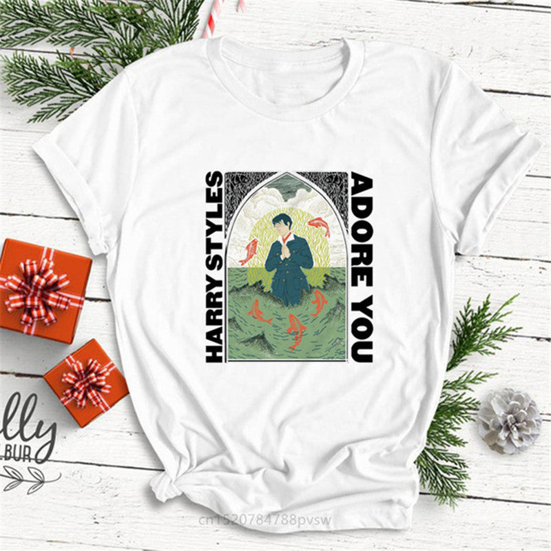 Hip Hop Harry Style Personality Letter Print Women T-shirt Short Sleeve