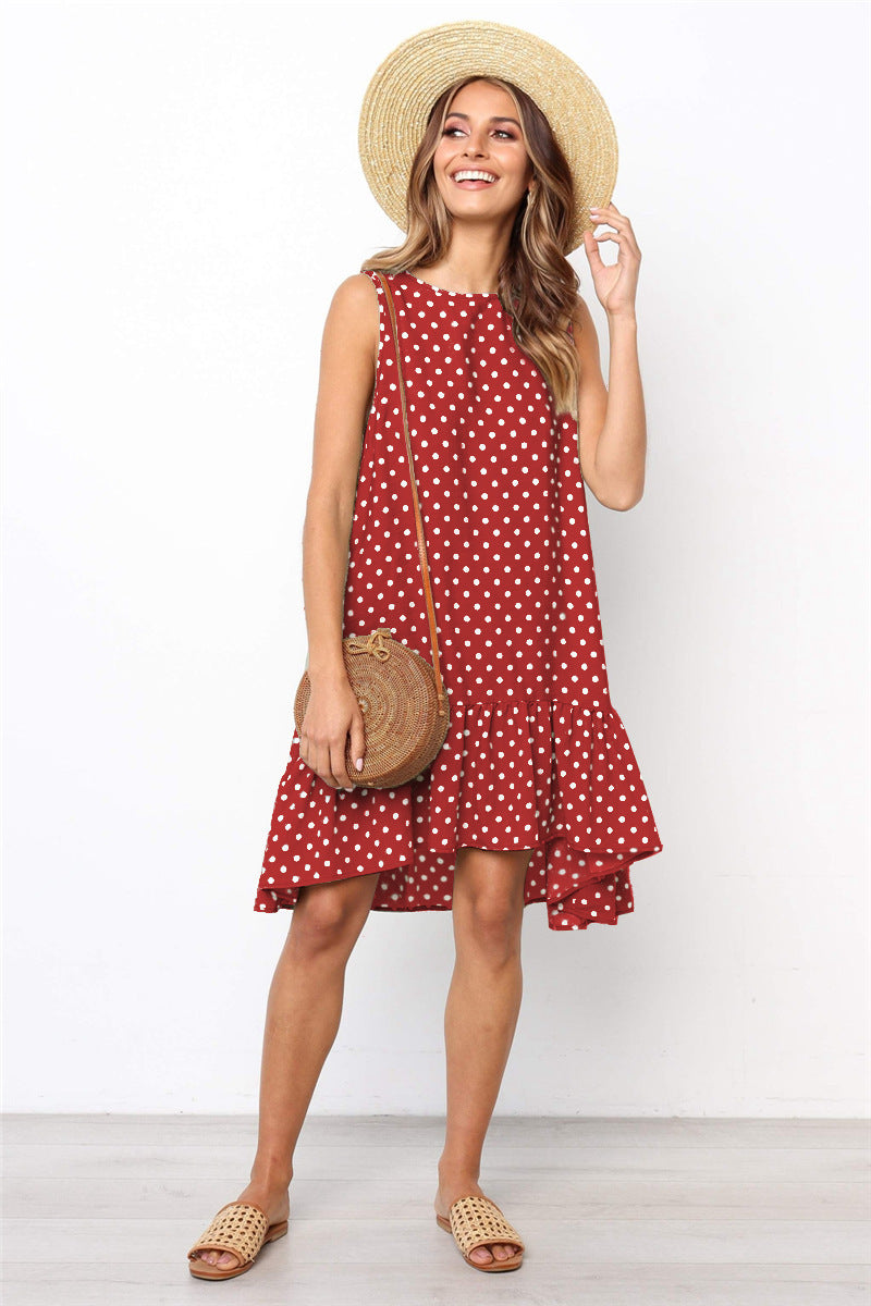 Fashion Printed Polka Dot Ruffled Women's Dress