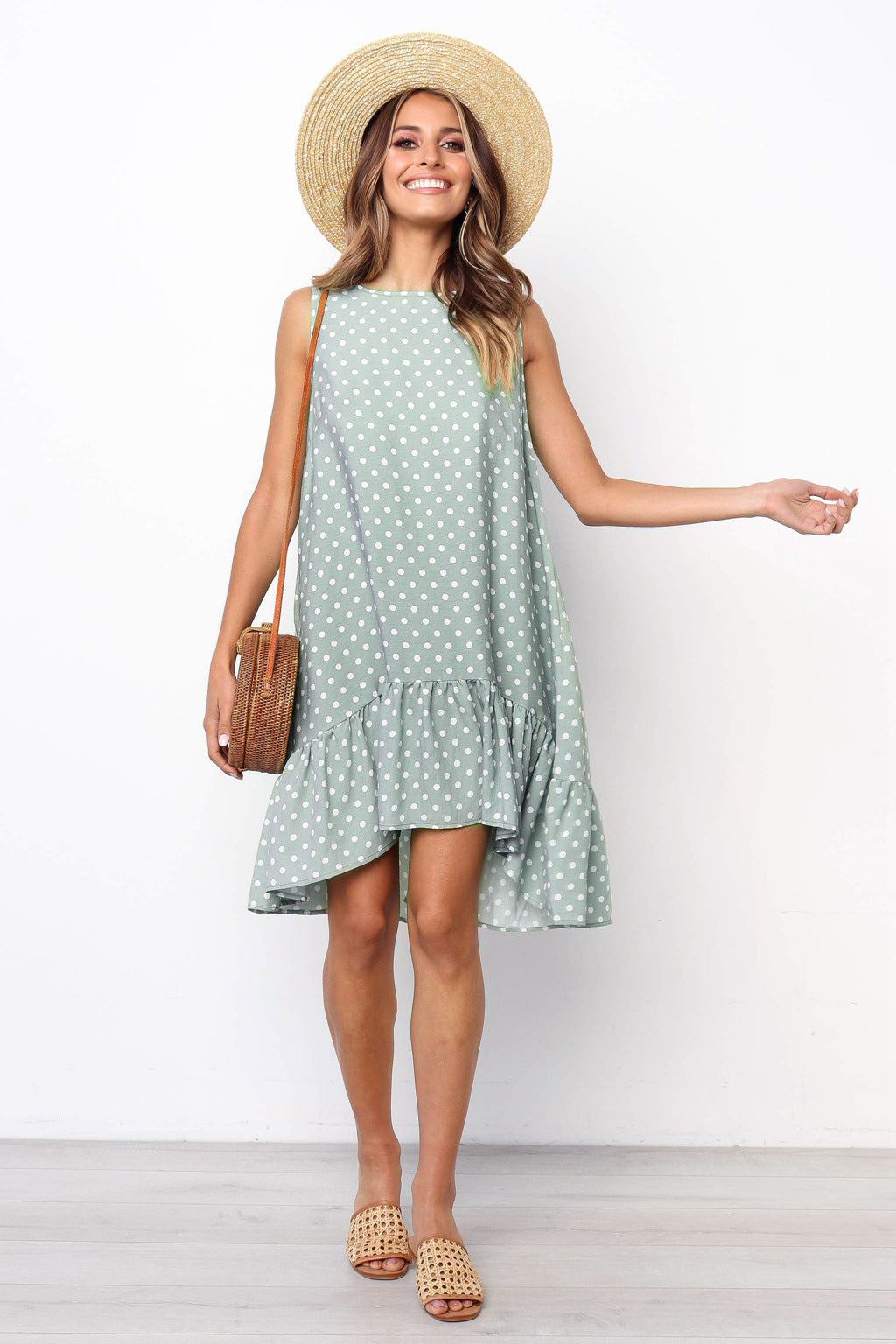 Fashion Printed Polka Dot Ruffled Women's Dress