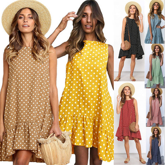 Fashion Printed Polka Dot Ruffled Women's Dress