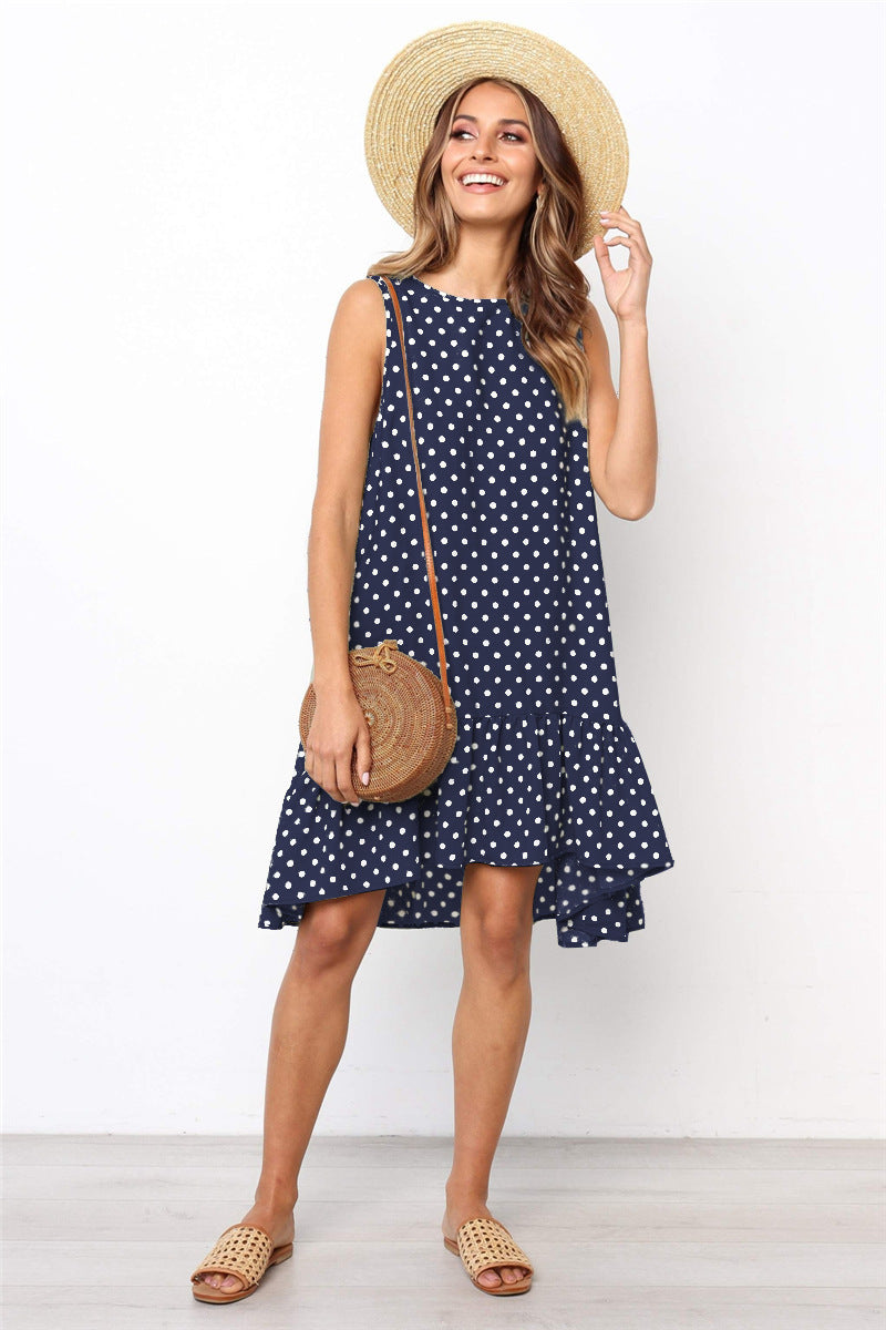 Fashion Printed Polka Dot Ruffled Women's Dress