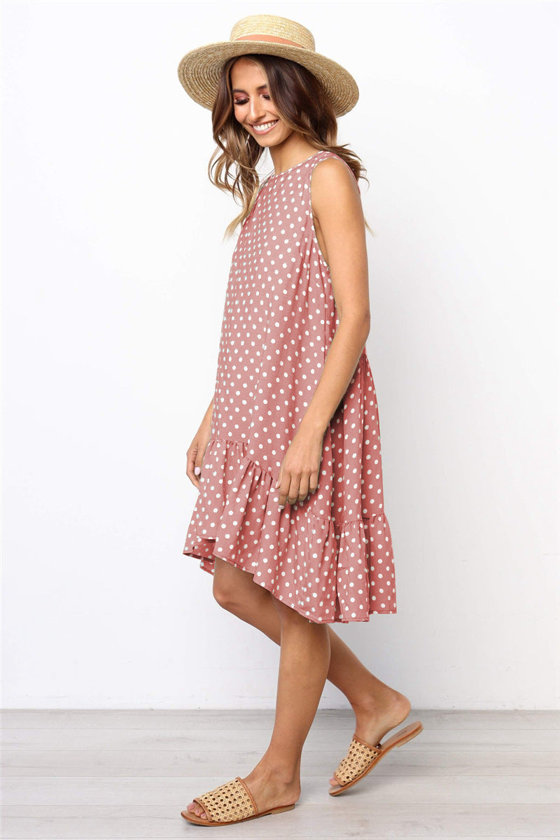 Fashion Printed Polka Dot Ruffled Women's Dress