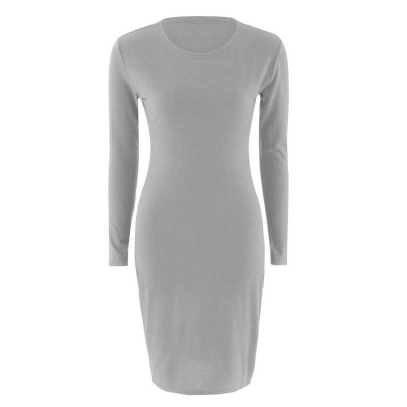 Solid color long - sleeved butt-wrap dress