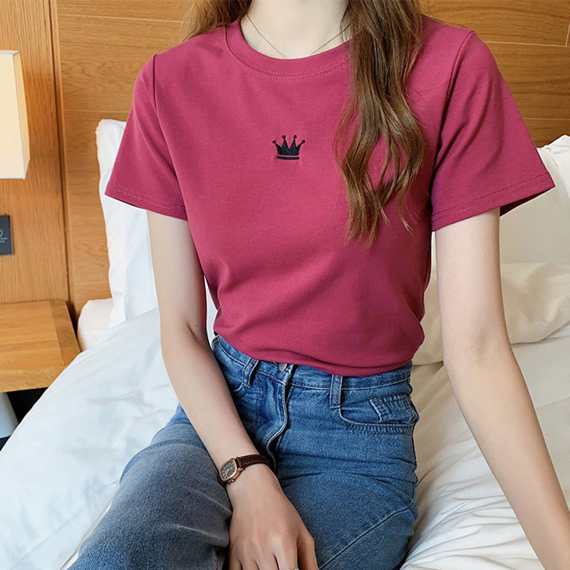 Letter Embroidery Slim Fashion Bottoming Women's Short Sleeve