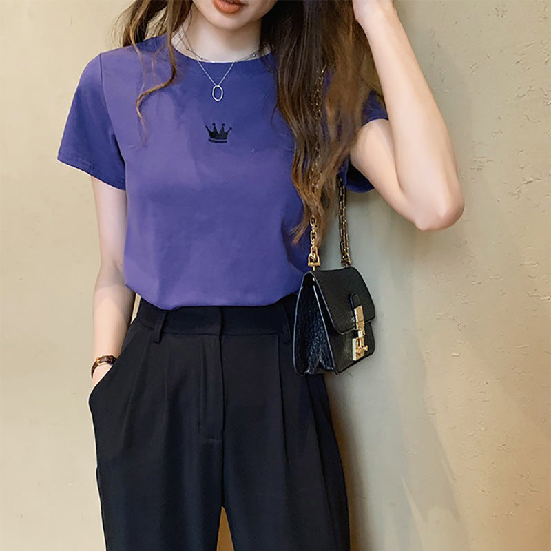 Letter Embroidery Slim Fashion Bottoming Women's Short Sleeve