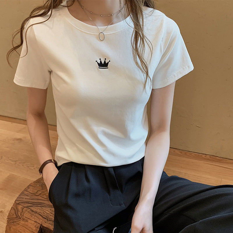 Letter Embroidery Slim Fashion Bottoming Women's Short Sleeve