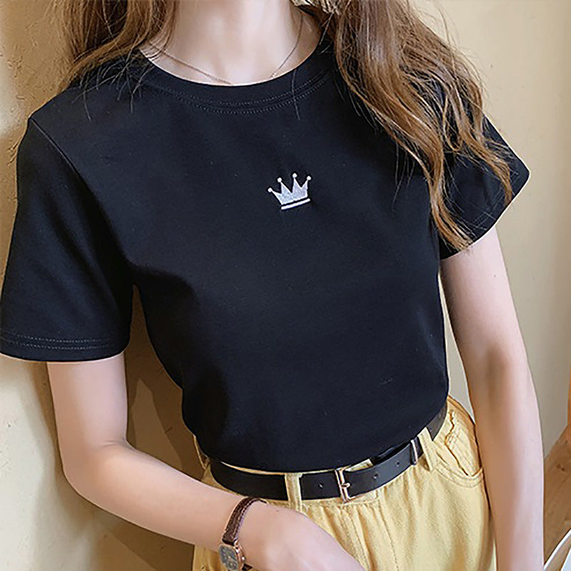 Letter Embroidery Slim Fashion Bottoming Women's Short Sleeve